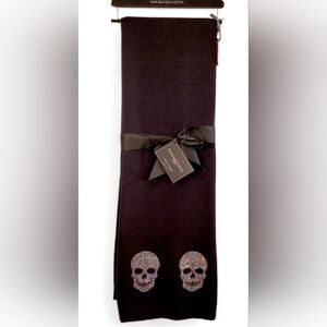 #009 Magaschoni Black Knit Throw Blanket with Rhinestone Skull Design
